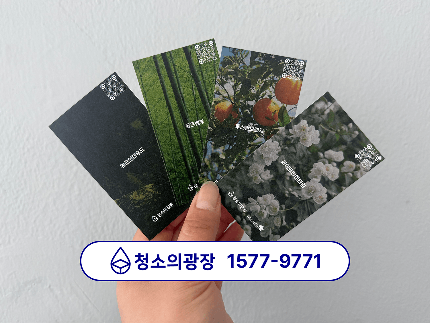 사무실 향기 추천 4가지를 시향할 수 있는 청소의광장 시향카드 모음